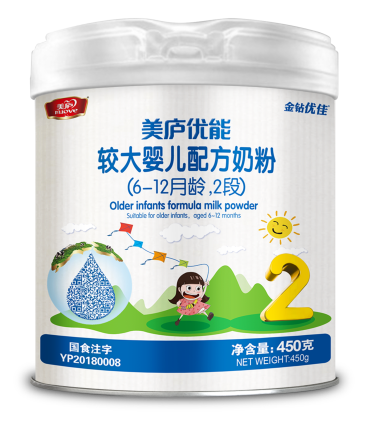 美庐优能较大婴儿配方奶粉450克-2段